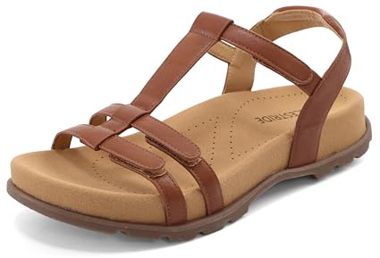 GRACESTRIDE Women's Orthopedic Walking Sandals with Arch Support and Adjustable Ankle & Foot Straps, Comfortable for Everyday Wear(7.5, Brown)