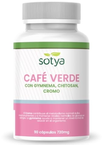 SOTYA Café Verde con Gymnema, Chitosan y Cromo 90 Cápsulas de 720 mg Estimula y Apoya el Metabolismo, Control de Azúcar, Control de Peso, Disminuye la Absorción de la Grasa Ingerida y Carbohidratos