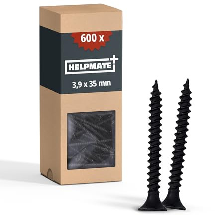 HELPMATE – Tornillos de montaje rápido – rosca gruesa 3,9x35mm – 600 uds. | Para perfiles de madera —fosfatado y con encaje PH2 — cabeza de trompeta para avellanado a ras