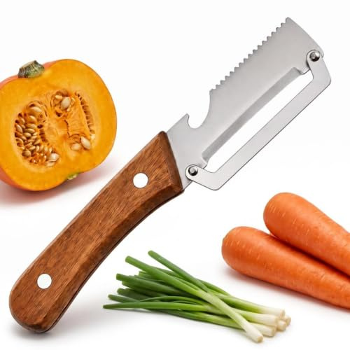3 in1 Vegetable Peeler with Fish Scaler & Bottle Opener, Premium Stainless Steel Potato Peeler with Ergonomic Wooden Handle, Multifunctional Vegetable Peeler for Fruits