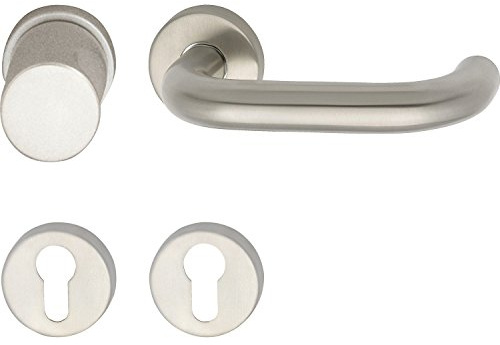 GRUNDMANN FH-Interchangeable Fitting GEOS 1754/D6K FH-on Rosette PZ, Optional, Matte Stainless Steel, 1 Set, Accessories Fittings Doors