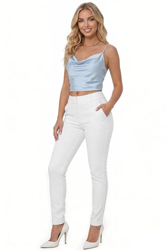 Hybrid & Company Womens Premium Stretch All Day Comfort Flat Front Trousers Chino Pants PW31201T WHITE 5