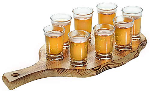 KESPER 68280 Schnapsglasträger, Kiefer - geflammt, mit 8 Gläsern