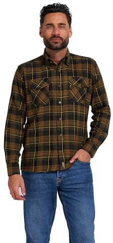 JACK PYKE Flannel Shirt for Men, 100% Cotton Checked Button-Down Collar Lightweight Country Casual Shirt with 2 Chest Pockets and Adjustable Cuffs Ideal Everyday Wear - Brown,XXL