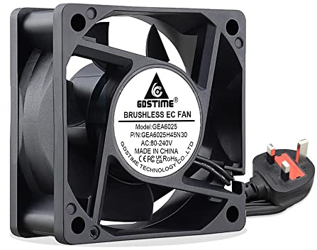 GDSTIME 60mm x 60mm x 25mm Fan 240V AC EC UK Plug Fan