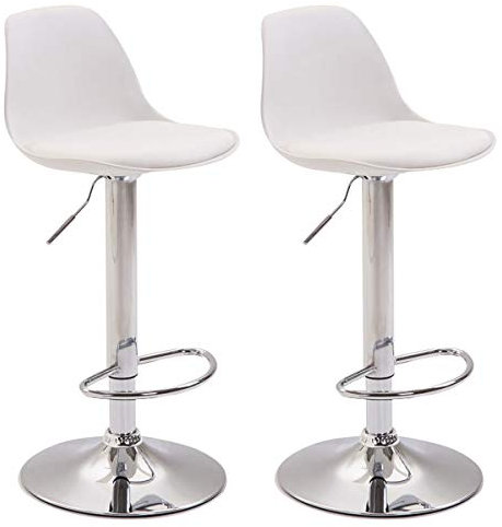 CLP 2er Set Thekenhocker Kiel Kunststoff I Barhocker Mit Polsterung Und Kunstlederbezug I Barstuhl Mit Metallgestell, Farbe:weiß, Gestell Farbe:Chrom