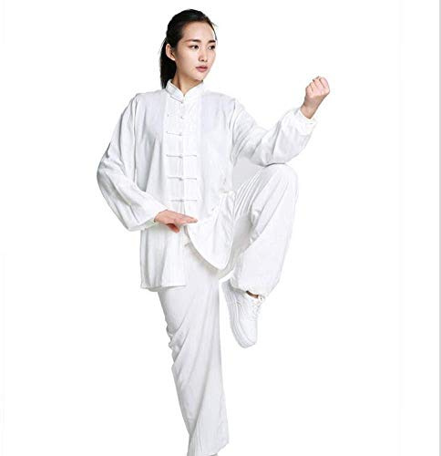 FLY FLU Tai Chi Femme, Vêtements De Tai Chi Pour Femmes Costume Tang Chinois Costumes Nationaux Qi Gong Wing Chun Suit Femmes Costume De Méditation Zen Lin Manches Longues Convient Aux Femmes,White-M