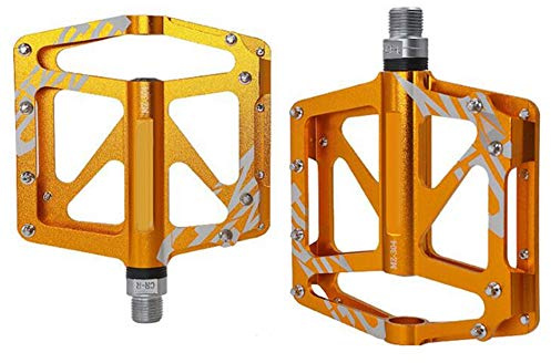 Pedales para bicicleta de metal ultraligeros para bicicleta de montaña de carreras 9/16 pulgadas aleación de aluminio MTB con 3 barras selladas antideslizantes para trekking plataforma color dorado