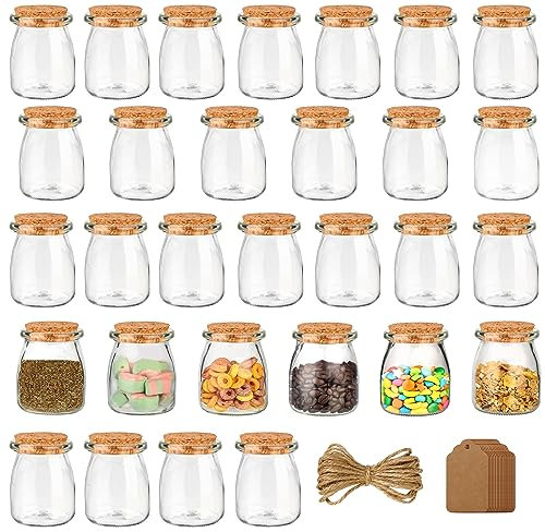 BELLE VOUS 30er Pack Vorratsgläser mit Deckel Korkdeckel, Etikettenanhänger & Schnur Keksglas mit Deckel 210ml - Luftdichte Vorratsdosen Glas mit Deckel & Etiketten für Hochzeit Party, Gewürzgläser