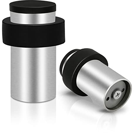 Door Stopper Stainless Steel Floor Mount Door Stop Cylindrical Door Stoppers with Rubber Ring, 2 Pack Heavy Duty Modern Soild Commercial Industrical Cylinder Door Stop Silver Door Holder Catch