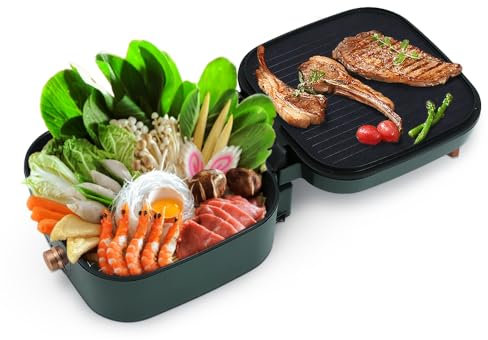 Uten Parrilla Eléctrica para Olla Caliente, Placa Eléctrica, Olla Doble Multifuncional para Hornear y Olla Caliente Shabu 2 en 1, Cocina de 1800 W