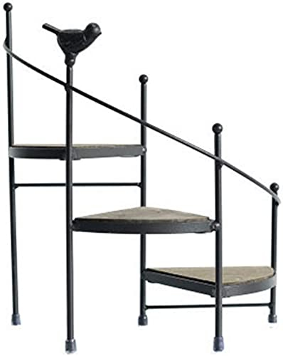 TSTSM Schmiedeeisen Regal, Wendeltreppe Holztreppe Balkon Pflanze Blume Display Stand Hausgarten Dekoration-Black