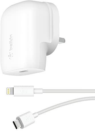 Belkin 30W USB C Wall Charger with USB-C to Lightning Cable, PPS, PowerDelivery, USB-IF Certified PD 3.0 Fast Charging for iPhone 14/14 Plus, Pro, Pro Max, and More