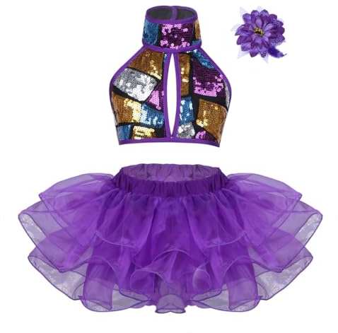 Freebily Vestito Danza Classica Bambina Paillettes Viola 4-5 Anni