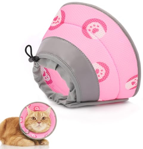 Supet Halskrause Katze,Einstellbarer Halskrause Katze Halsband,Wiederherstellung Halsband Weich Kragen Cone Nach Operation und Verletzungen für Welpen,Hunde und Katzen (Pink, S)
