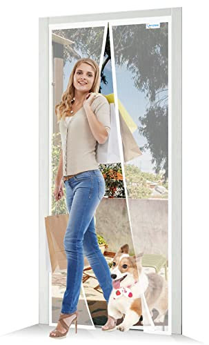 JOY2SEE Fliegengitter Balkontür Magnet 70x195cm, Aktualisierte Version Fliegengitter Tür, Weißer Magnetvorhang Insektenschutz, Ohne Bohren