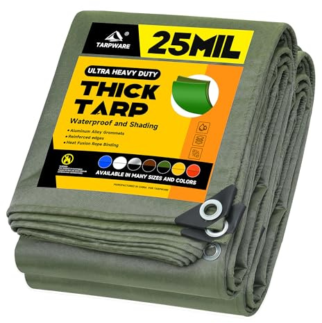Tarpware 6'x8' 25Mil Ultra-Heavy Duty Waterproof Organic Silicone Coating Green Canvas Tarps with Grommets&Reinforced Edges, UV Resistant Durable Canvas Tarpaulin, Cover for Pool/Boat/Tent,Full Size