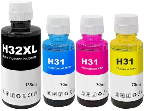 SHUOLEI Tinte Kompatibel mit HP 31 32XL Nachfülltinte Multipack für Smart Tank 315 319 455 515 516 530 555 558 5105 7005 7006 7305 7306 7605 559 570 655 670 790 415 419 Druckertinte（4-Pack）