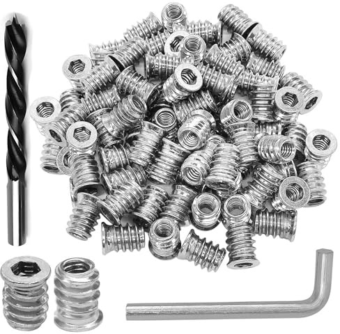 Wadayu Threaded Inserts for Wood, Screw in Nut Fastener Connector, Steel Hex Drive Nut Inserts for Home Office Furniture (Silver, 1/4-20 x20mm-50pcs)