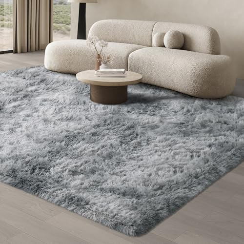 JOJOSEE Rugs Living Room, 200 x 300 cm cm Grey Area Rug, Anti Slip Soft Fluffy Shaggy Extra Large Floor Carpets Mat for Bedroom, Nursery Bedside (Light Grey, 200x300cm)