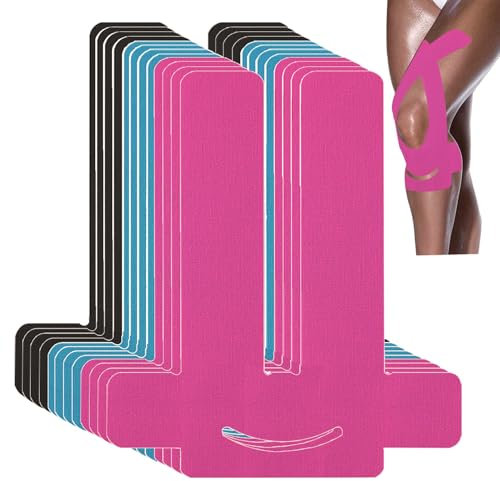 ANAMPION Bandes de Kinésiologie pour Genoux,12PCS Impermeable Rubans À Genoux pour Soulagement de La Douleur,Coton Original Kinesio Tape,Durable Bande Genoux pour Les Sports (Noir+Bleu+Rose, 12 PCS)