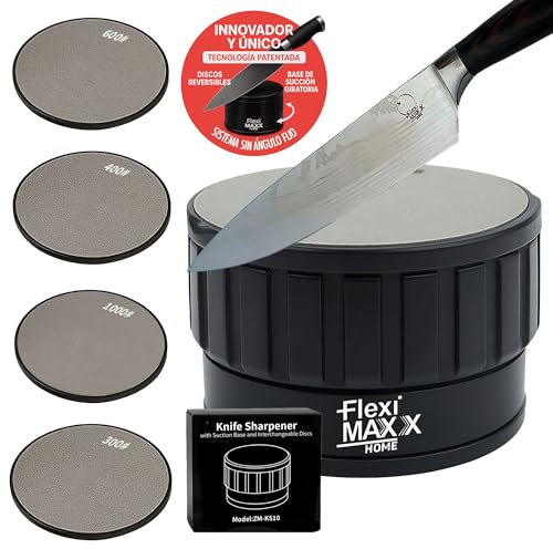Affilacoltelli Fleximaxx Home® con due dischi reversibili 300/400/600/1000 - Sistema di fissaggio a ventosa per massima stabilità e precisione - affilacoltelli professionale