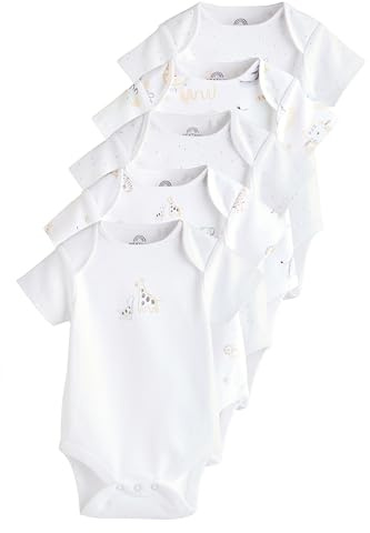 NEXT Unisex Bambino Confezione da 5 body neonati a maniche corte con animali Bianco Newborn-1 Mesi