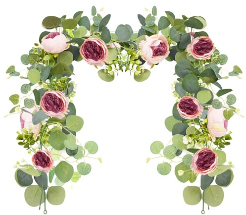 AolKee 2 flores artificiales decoracion 1,8 metros, guirnalda flores, plantas trepadoras vintage rosas decorativas flores artificiales, decoracion boda pared ﻿