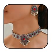 Zinx Indian Jewellry Set for Women Traditional Necklace and Dangling Jhumka Earrings Gift Wedding Party Dresses Outfits Accessories Gift