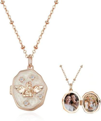 callie Collier Femme Photo Personnalisé, Pendentif Médaillon 1-2 Photos Ange Zircon, Argent Sterling/Laiton Bijoux Anniversaire Cadeau de Noël pour Maman Femmes