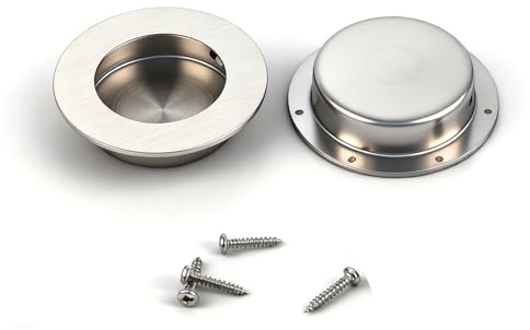 Zuahaly Lot de 2 Poignées Encastrables en Acier Inoxydable pour Porte Coulissante Ronde, Poignée de Meuble Design Discret avec Vis, Idéale pour Placards, Tiroirs, Armoires et Balcons, 65mm
