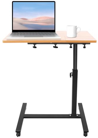 MEELRYD Laptopbord höjdjusterbar, sidobord med hjul, laptopstativ trä, roterbart, bord för sänghyllor, för projektorer, stora bärbara datorer, möss etc