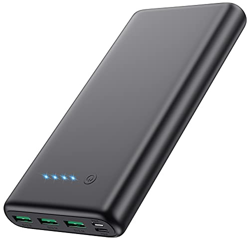 Batería Externa 26800 mAh, 5V/3A Tipo C Power Bank Carga Rapida con 4 Salidas & 2 Entradas Cargador Portátil con 4 Luces LED Compatible con iPhone 17/16/15/14/13, Samsung Phone etc-Negro Mate
