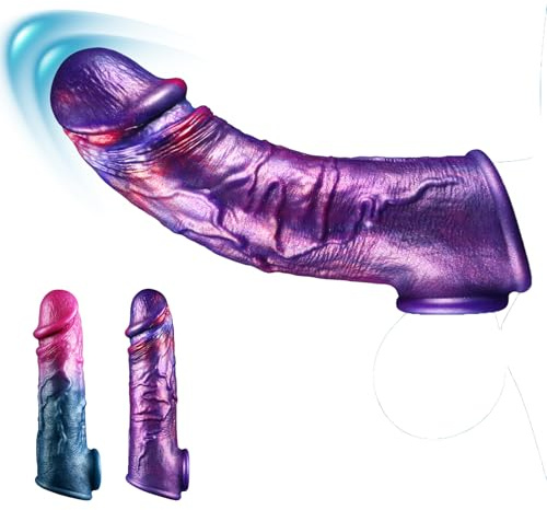 Ultra Realistic Penis Sleeve for Men Penis Extender Cock Sleeve with Testicle Ring Enhances Erection Thickens Lengthens for Stronger Pleasure Confidence DYJCSN (Purple)