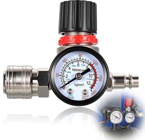 0,20 cm luftkompressor tryckregulator lufttryck, luftkompressor tryckkontrollbrytare med ventilmätarregulator, 1/4 tum kontrollventil med 175 PSI för luftverktyg (4 hål)
