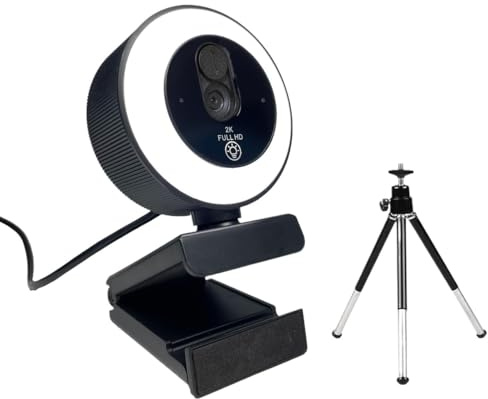 4K/1080P USB-webbkamera med automatisk ringbelysning, sekretessskydd, stativ, typ-C for PC, zoom, streaming, möten(Q10-2K Webcam)