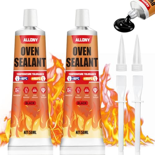 ALLONY Silicone Alte Temperature, Silicone Nero Alte Temperature, Colla Alte Temperature Forte 1000 Gradi, Durevole, Adatto per Oven, Stufa, Vetro, Caminetti, Forno, Guarnizioni Cielo Auto, 100ML