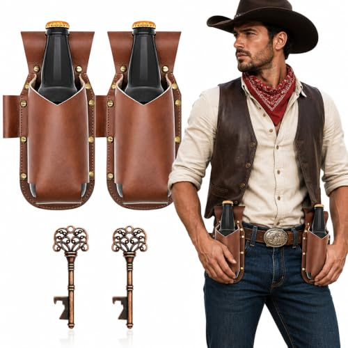 NextBatch Beer Holste Holder Holster 2 Pack for 12 oz Bottles and Cans Western Cowboy Style Hands Free Drinking Belt Party Accessory