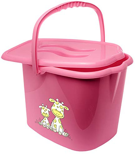 Eimer/Putzeimer/Mülleimer - mit Deckel + Tragegriff - rosa - pink Tiere - Giraffe Bieco - geruchsdicht - Windeleimer Geruch - geruchsfrei - Wickeleime..