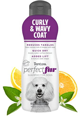 TropiClean PerfectFur Dog Shampoo - Used by Groomers - Derived from Natural Ingredients - Detangling & Dematting Formula for Curly & Wavy Coat, Thick Fur & Wiry Breeds like Poodles & Bichons - 473ml