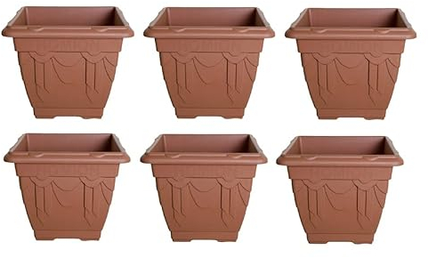 HOMION 30 cm Square Flower Pots Venetian Plastic Garden planter pot container (Terracotta) (6x)