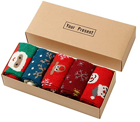 Diealles Shine Calzini Natalizie, 5 Paia Calze Natalizie Unisex, Calze Donna Cotone di Natale, Christmas Socks per Donna