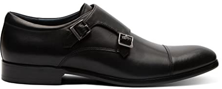 Blake McKay Miles Black Men's Dress Shoe Leather Double Monk Cap Toe. Monkstrap with a Breathable Leather Lining, Ortholite Insole, and Durable Rubber Sole.