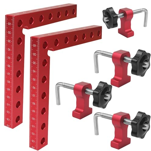 BIGP Ángulo de posicionamiento de 90 grados, abrazaderas de aleación de aluminio de ángulo recto (14 cm), abrazadera de ángulo recto con 4 abrazaderas, ángulo de carpintería para carpintería