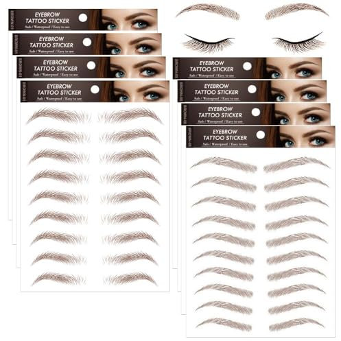8 Sheets 6D Hair-Like Authentic Eyebrows Transfers Stickers Eyebrow Tattoo Stickers Eyebrow Suitable for Women and Girls Cosmetic Products Beauty Shaping Sticker 76 Pairs (Light Brown) (BROWN)