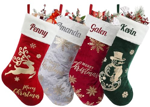 NIBESSER Personalised Christmas Stocking with Name Set of 3 Large Christmas Stockings Hanging Gift Bag Fireplace Socks Xmas Gift Bag for Family Party Decoration