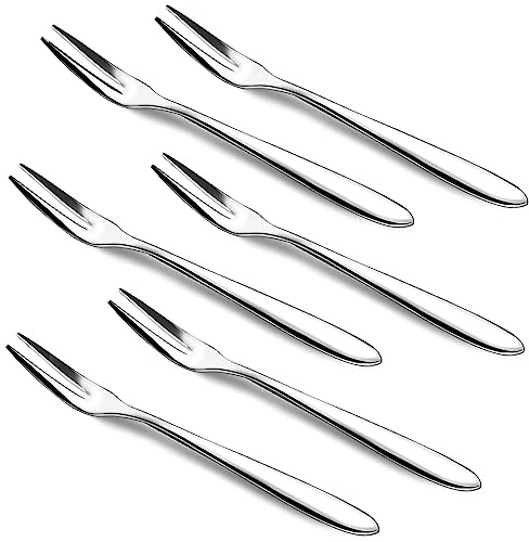 6pcs Quality Stainless Steel Forks Gift Sets for Olives Prawns Antipasti Cheese Dessert Cake Fruit Salad Appetizer Cocktail Crab Escargot, Cute Silver Metal Forks Mirror-Polished Dishwasher-Safe