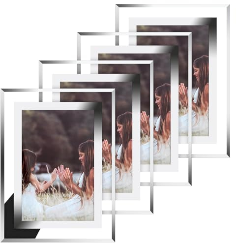 Cinnani 4er set Fotorahmen Glas Bilderrahmen 10x 15 CM, Photo Frame mit Stehend, Portraitrahmen für Hochzeiten, Familie, Büros, Jubiläum, Plexi-Glas Picture Frame zum Stellen Silber