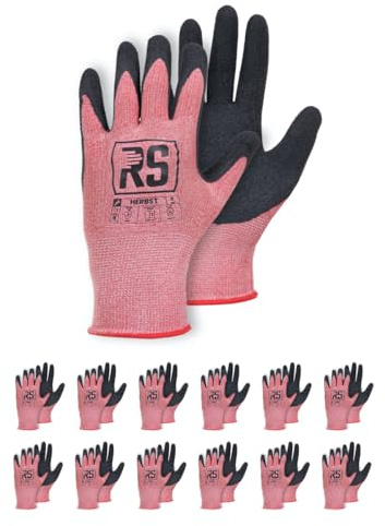 RS HERBST Guanti di montaggio/Lattice protettivo/Taglia 11, 12 paia/Rosa e Nero/Guanti di montaggio/Guanti da lavoro/Protezione termica a bassa temperatura