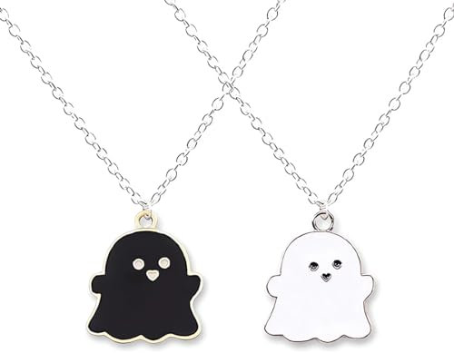 2 Piezas Collares de la Amistad - Collar Fantasma Cadena Plata Mujer, Corazón Partido, Mejores Amigas para 2 Niña Bff Regalos Personalizados Accesorios de Amistad